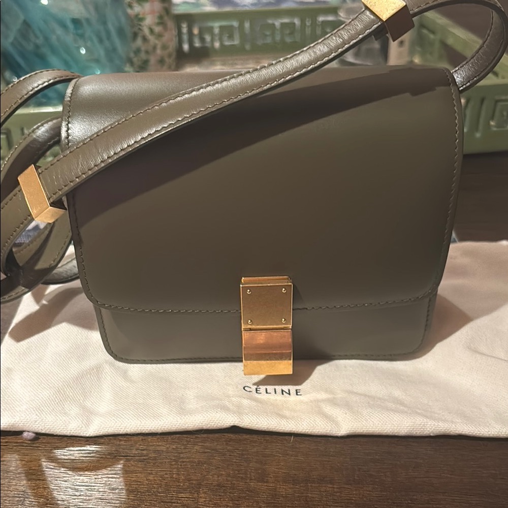 Celine green Leather Crossbody Bag with Gold Accent